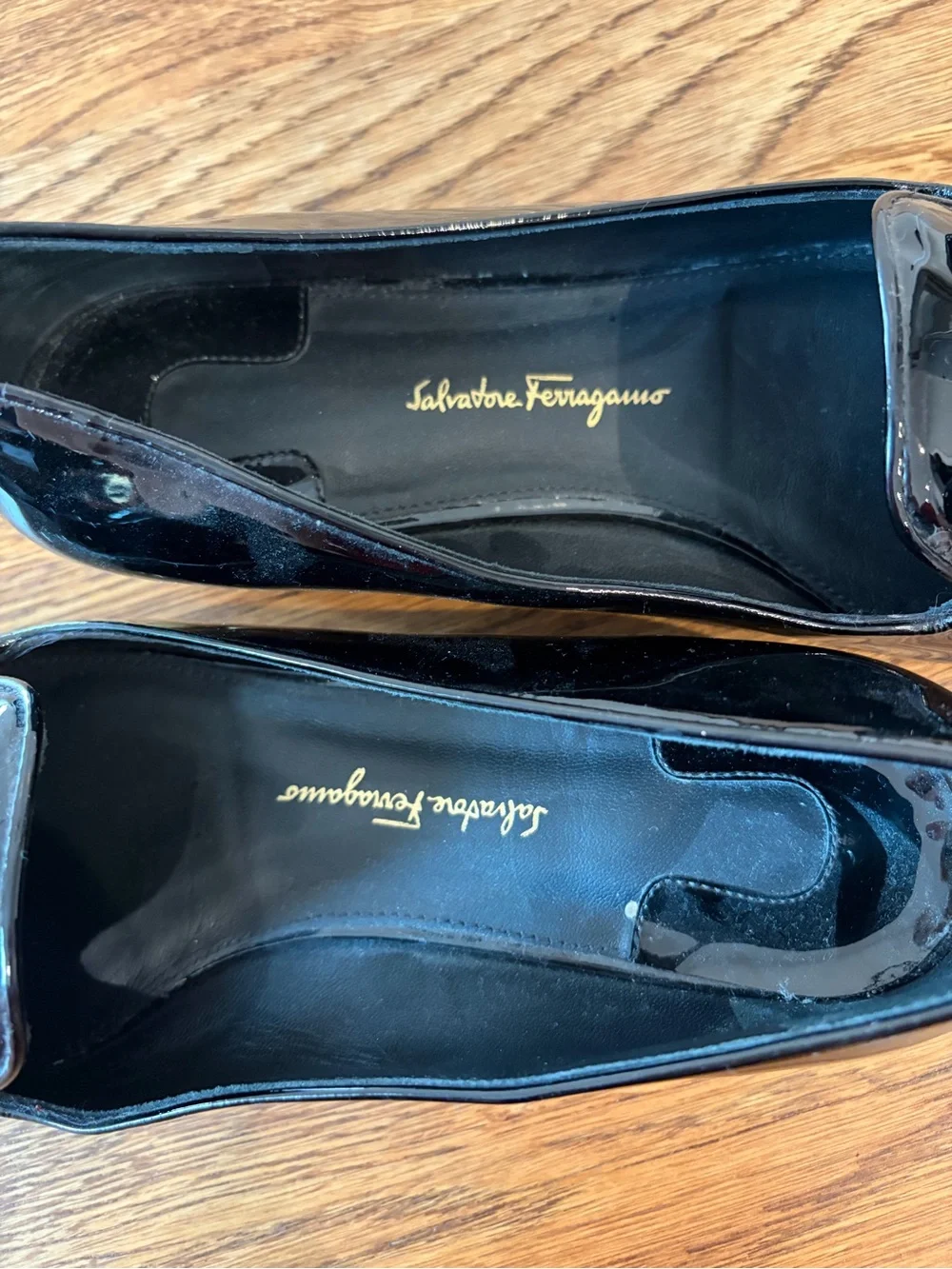 Salvatore Ferragamo Black Patent Vara Bow Loafers